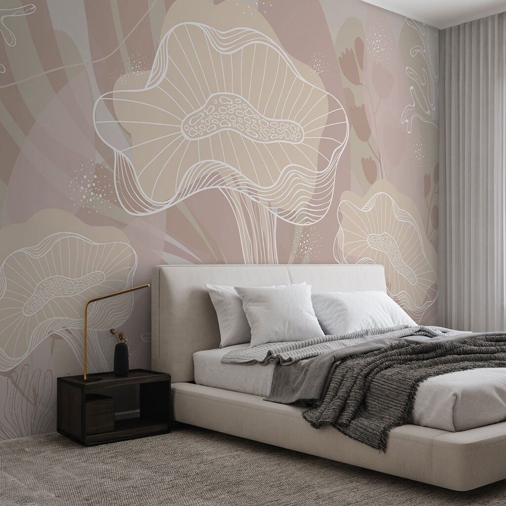 White outline of mushrooms