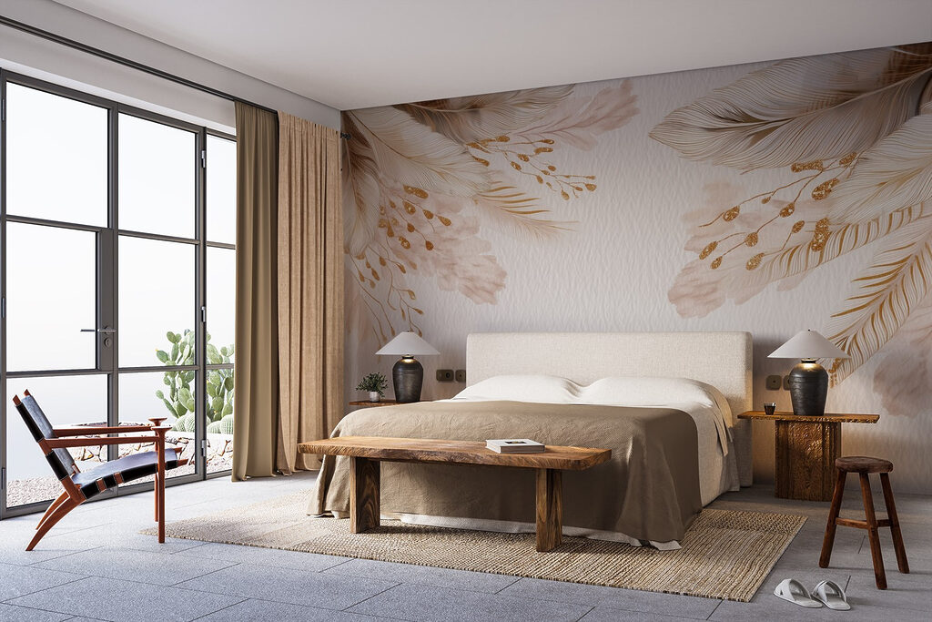 Delicate feathers on soft background