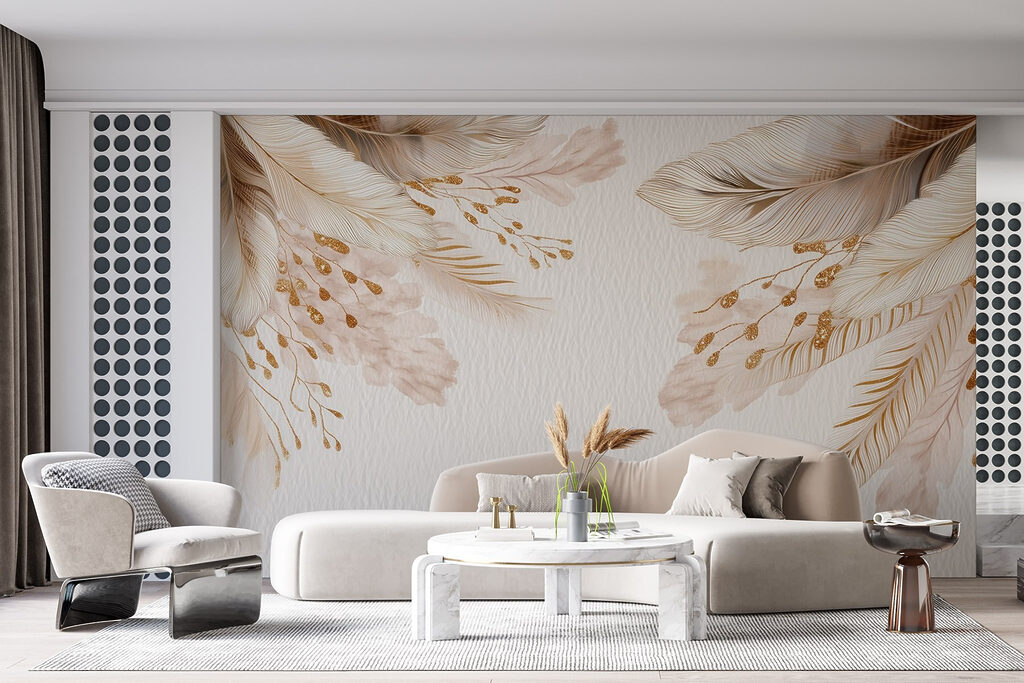 Delicate feathers on soft background