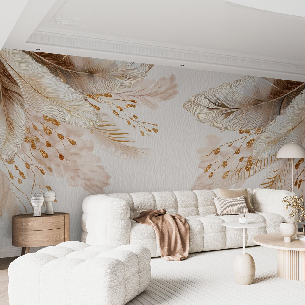 Delicate feathers on soft background