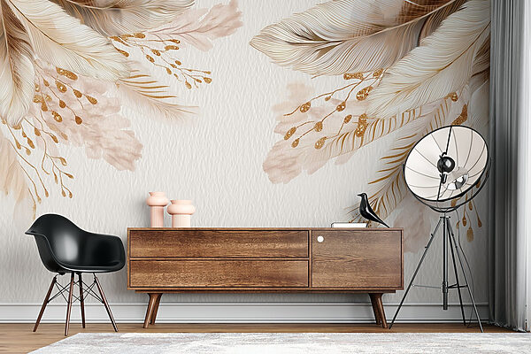 Delicate feathers on soft background