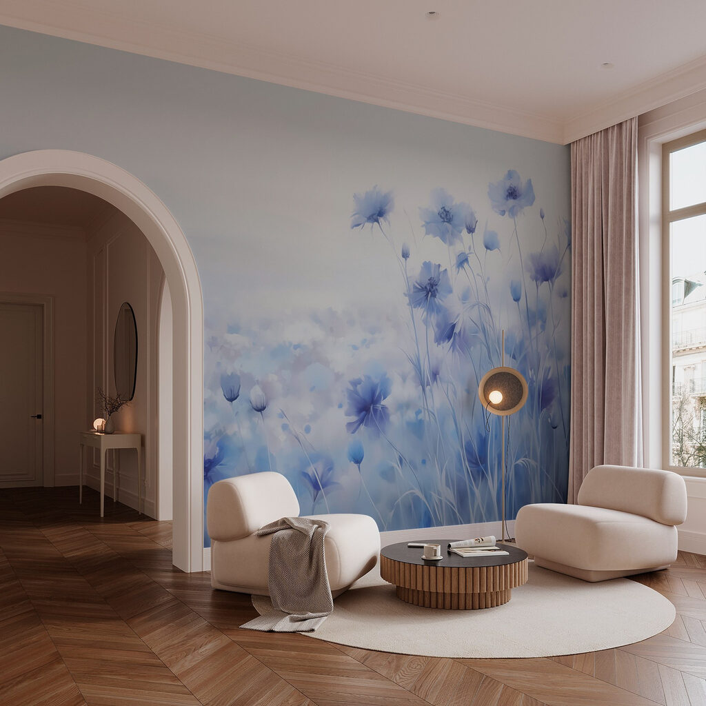 Field of flowers with a cloudy sky