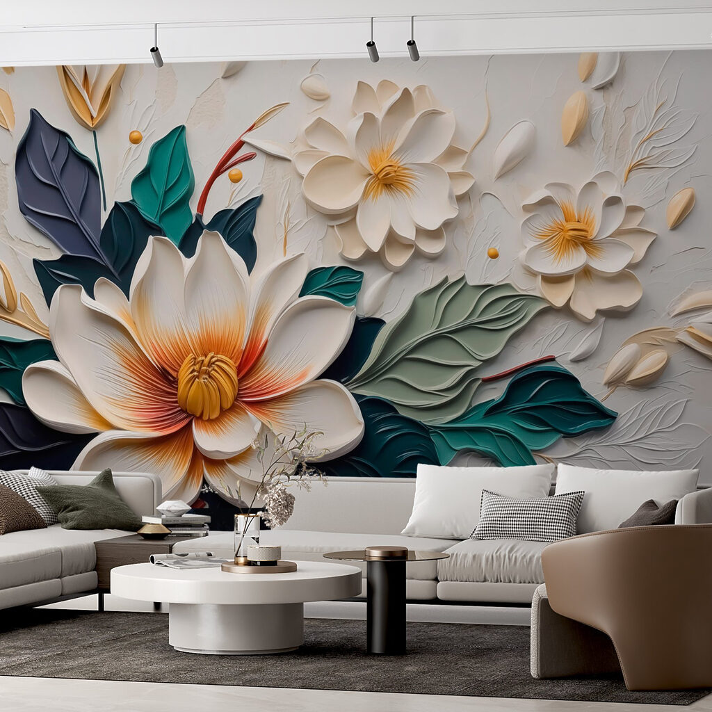 White and yellow flower with leaves