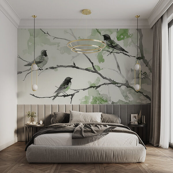 Group of birds sitting on a tree branch