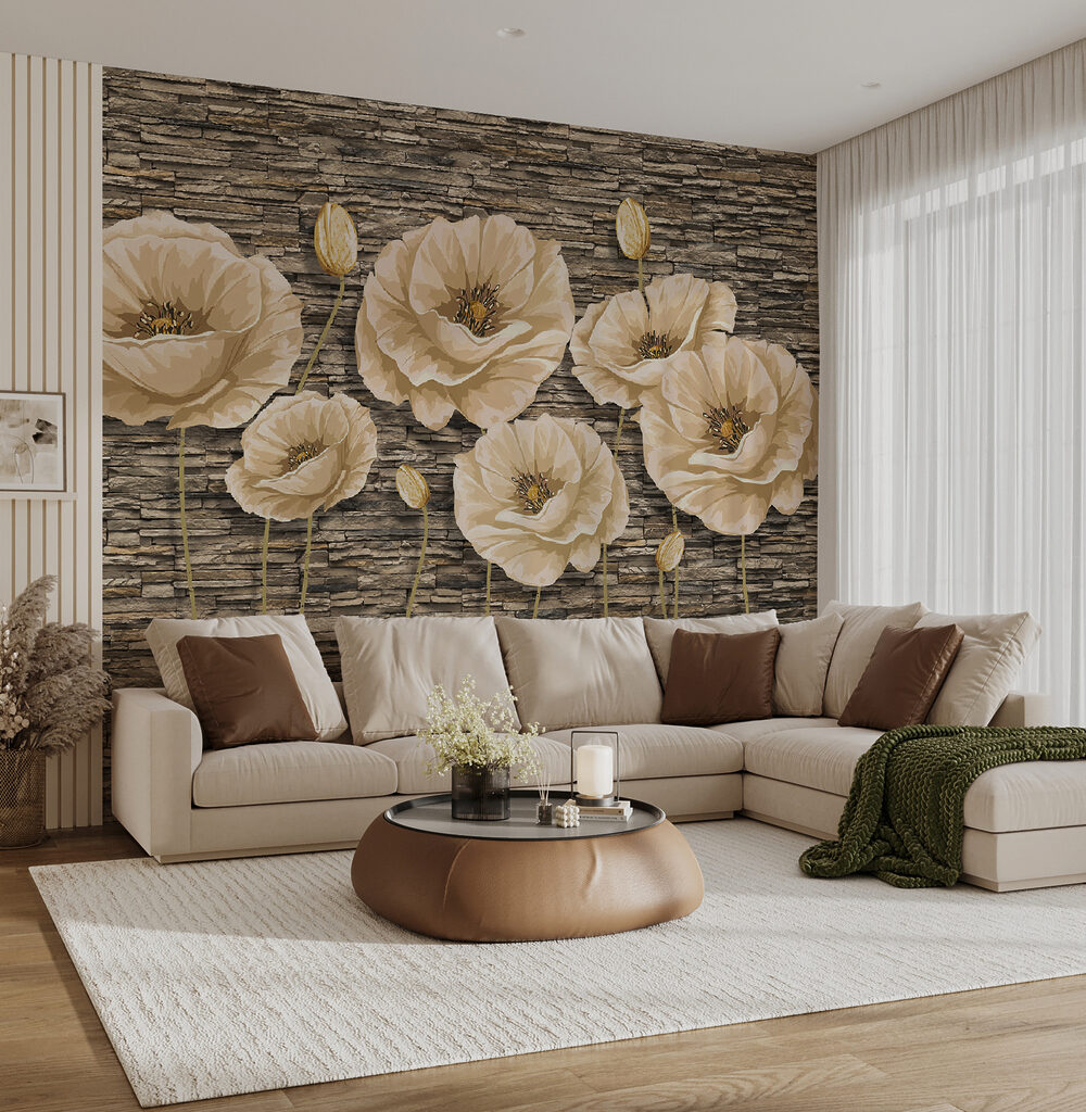 Group of flowers on a brick wall