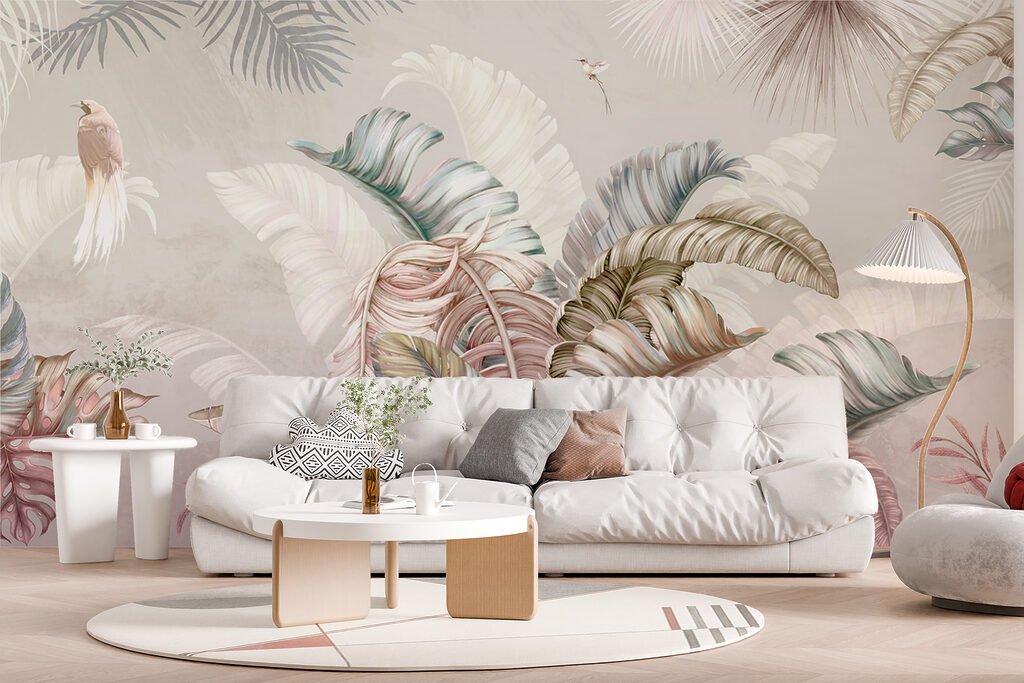 Tropical foliage with delicate birds