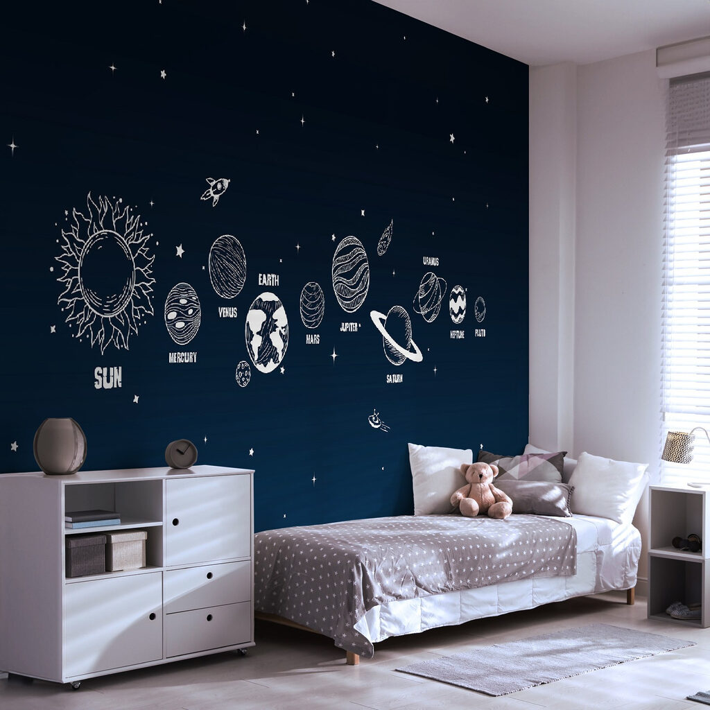 A line of planets in space