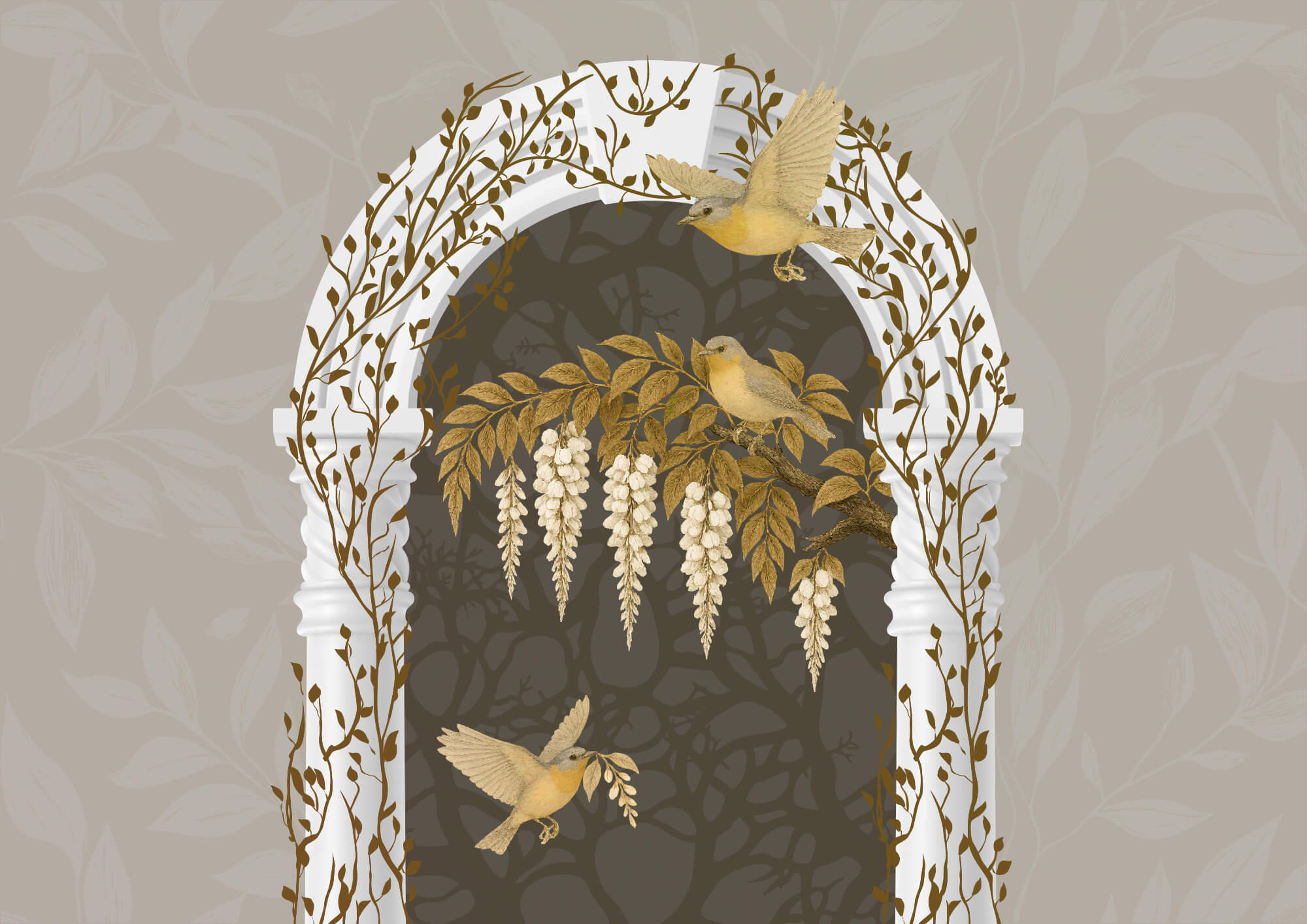 t00005p - Λευκή αψίδα με πουλιά που πετούν πάνω της - tegory