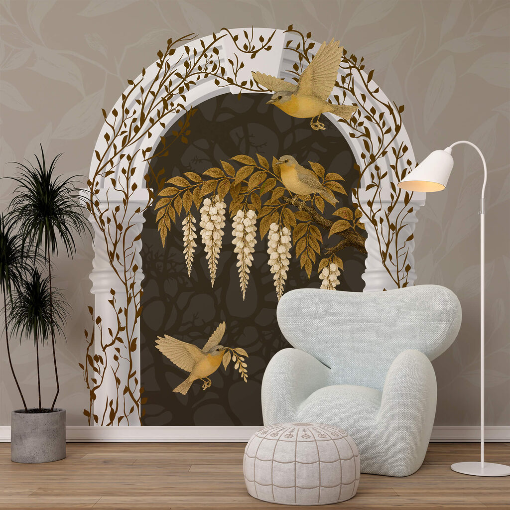 Λευκή αψίδα με πουλιά που πετούν πάνω της