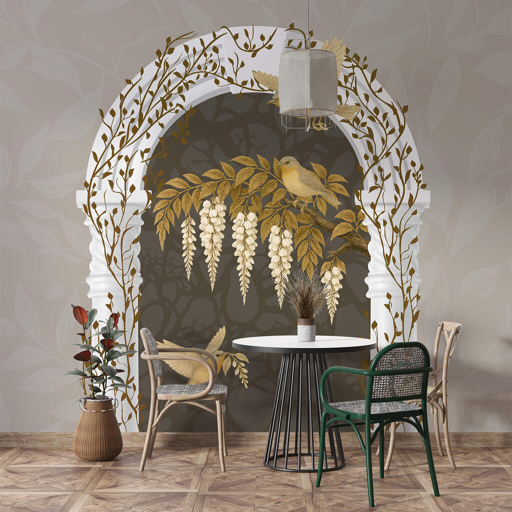 Λευκή αψίδα με πουλιά που πετούν πάνω της