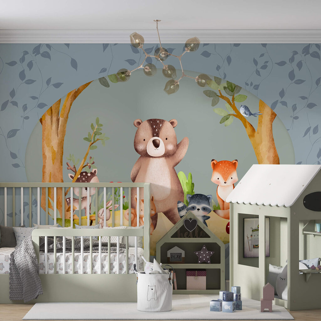 Γελοιογραφία ζώων σε δάσος