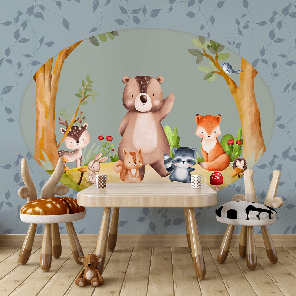 Γελοιογραφία ζώων σε δάσος