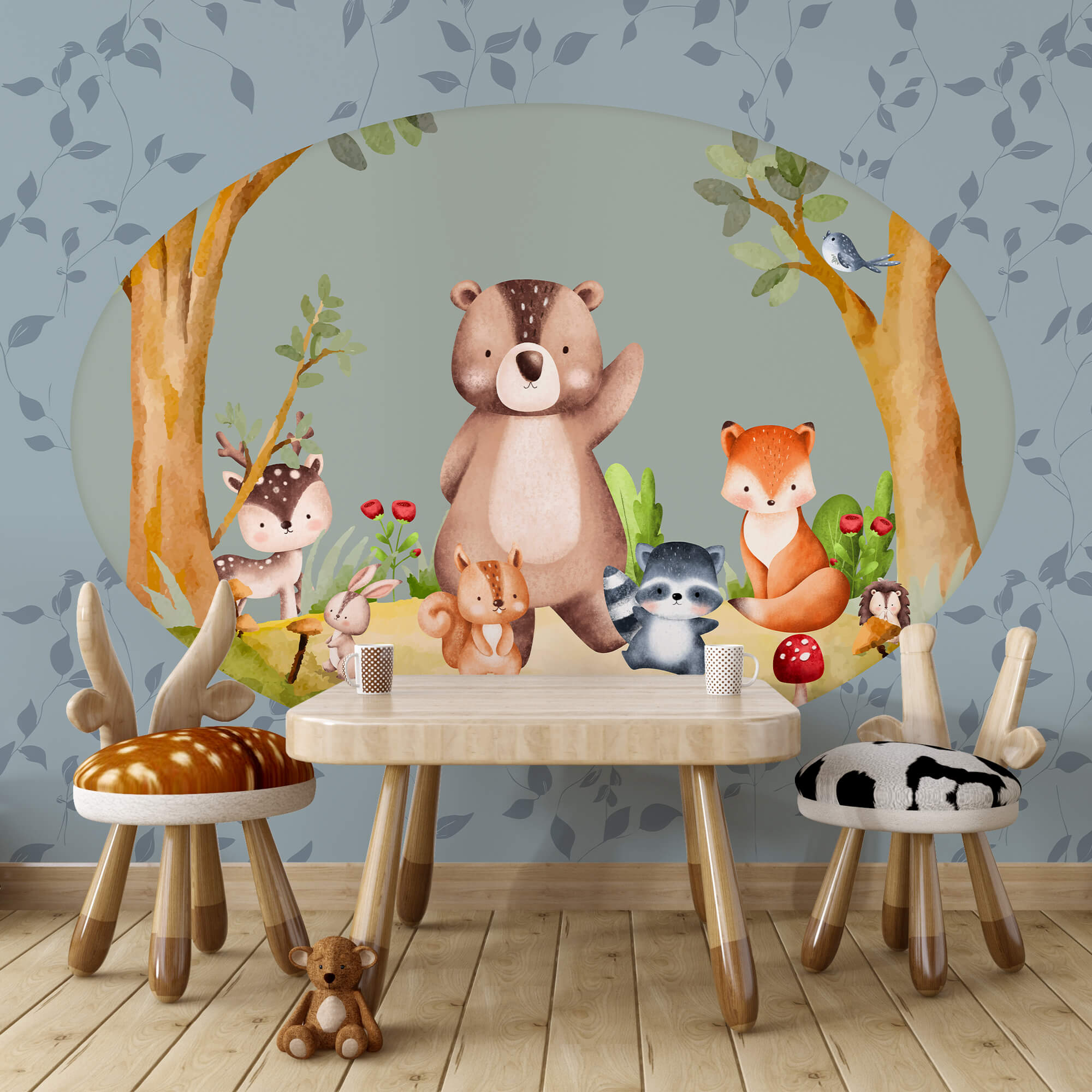 Γελοιογραφία ζώων σε δάσος