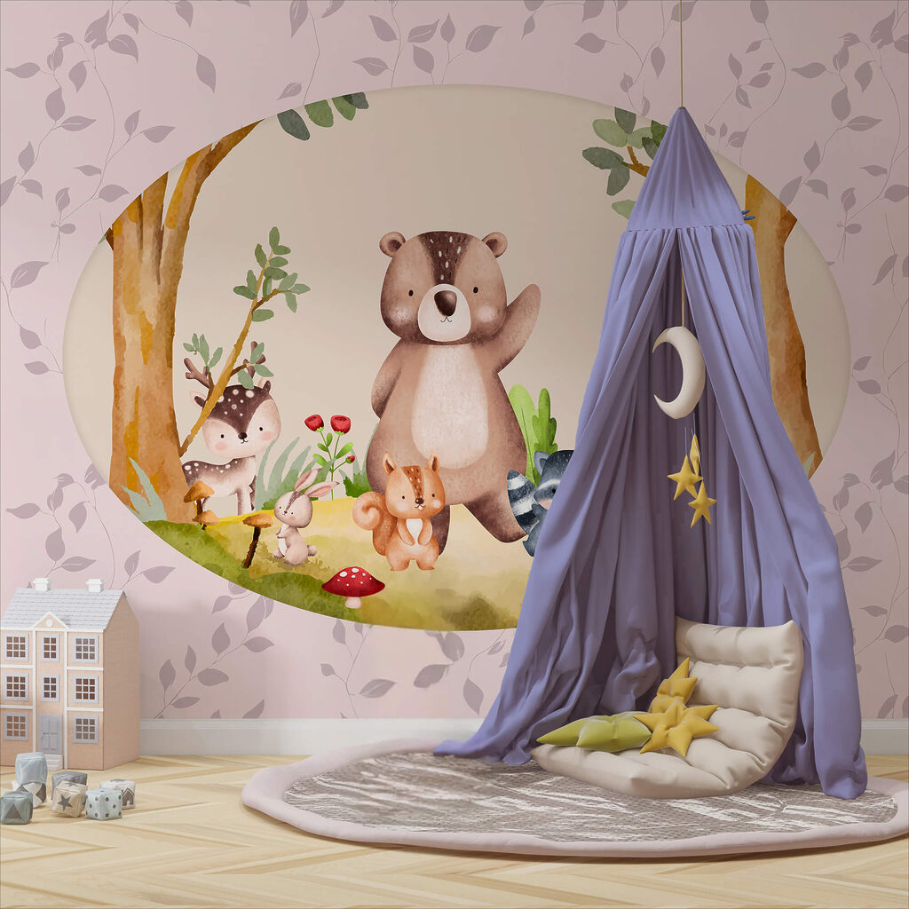 Γελοιογραφία ζώων σε δάσος