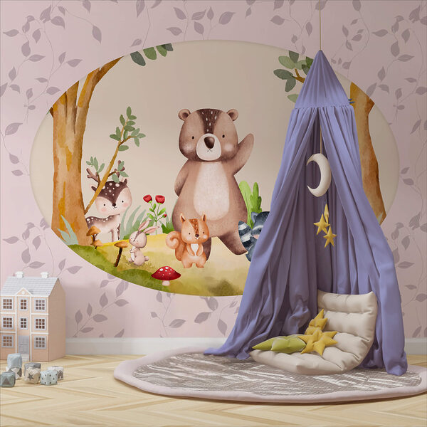 Γελοιογραφία ζώων σε δάσος