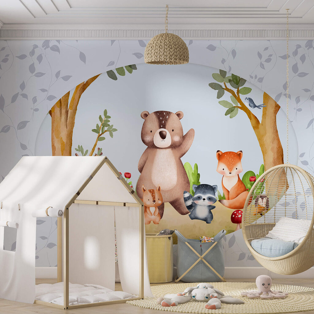 Γελοιογραφία ζώων σε δάσος