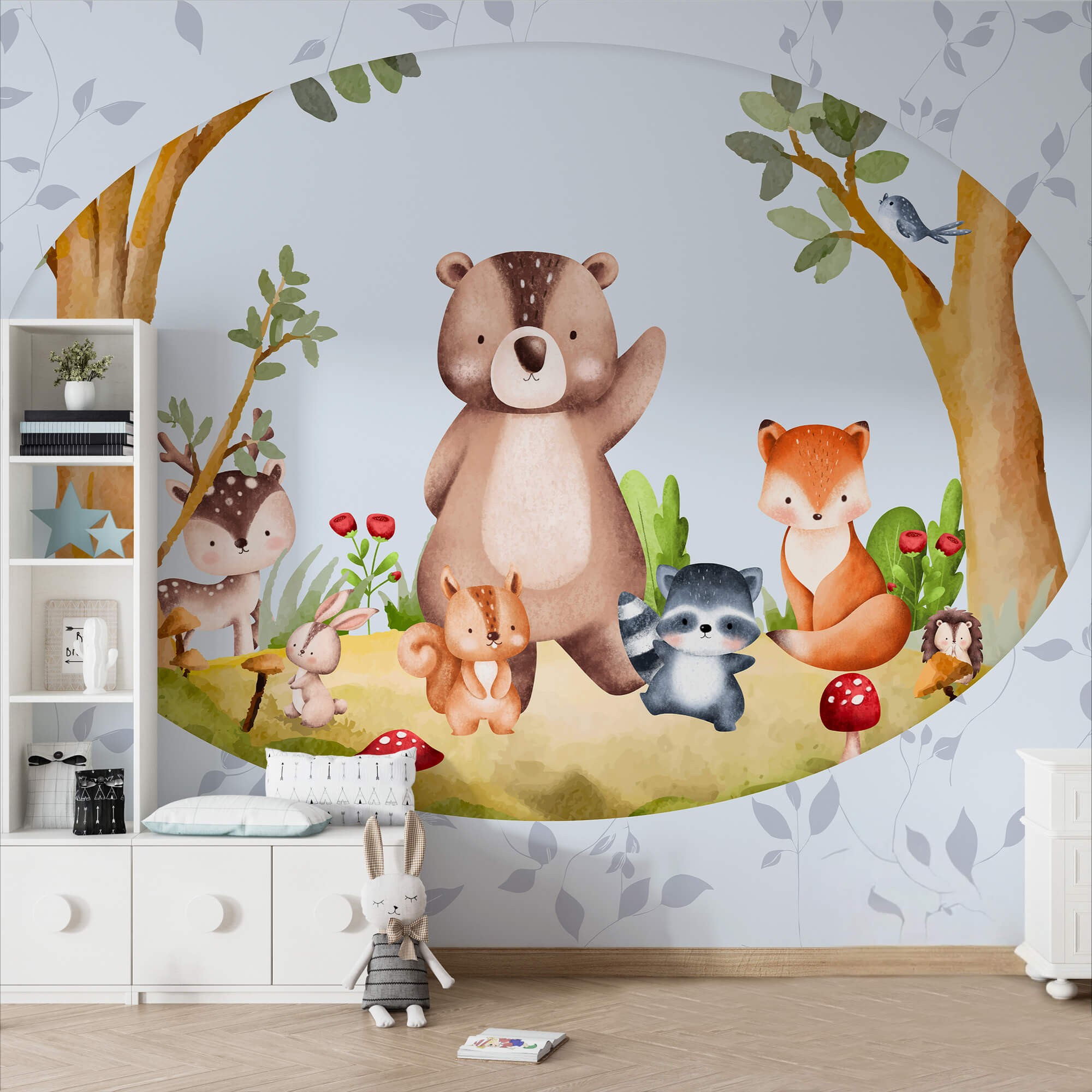 Γελοιογραφία ζώων σε δάσος