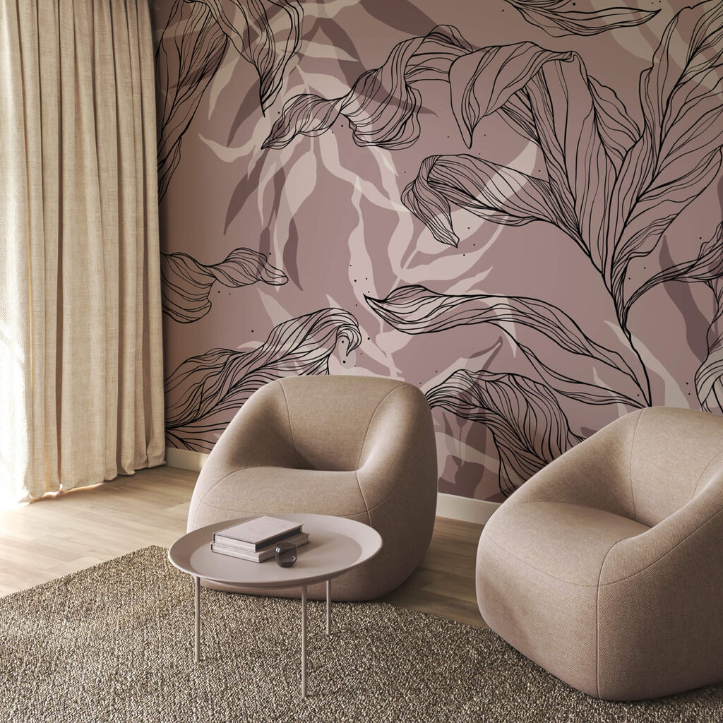 Σχέδιο φύλλων σε ροζ φόντο