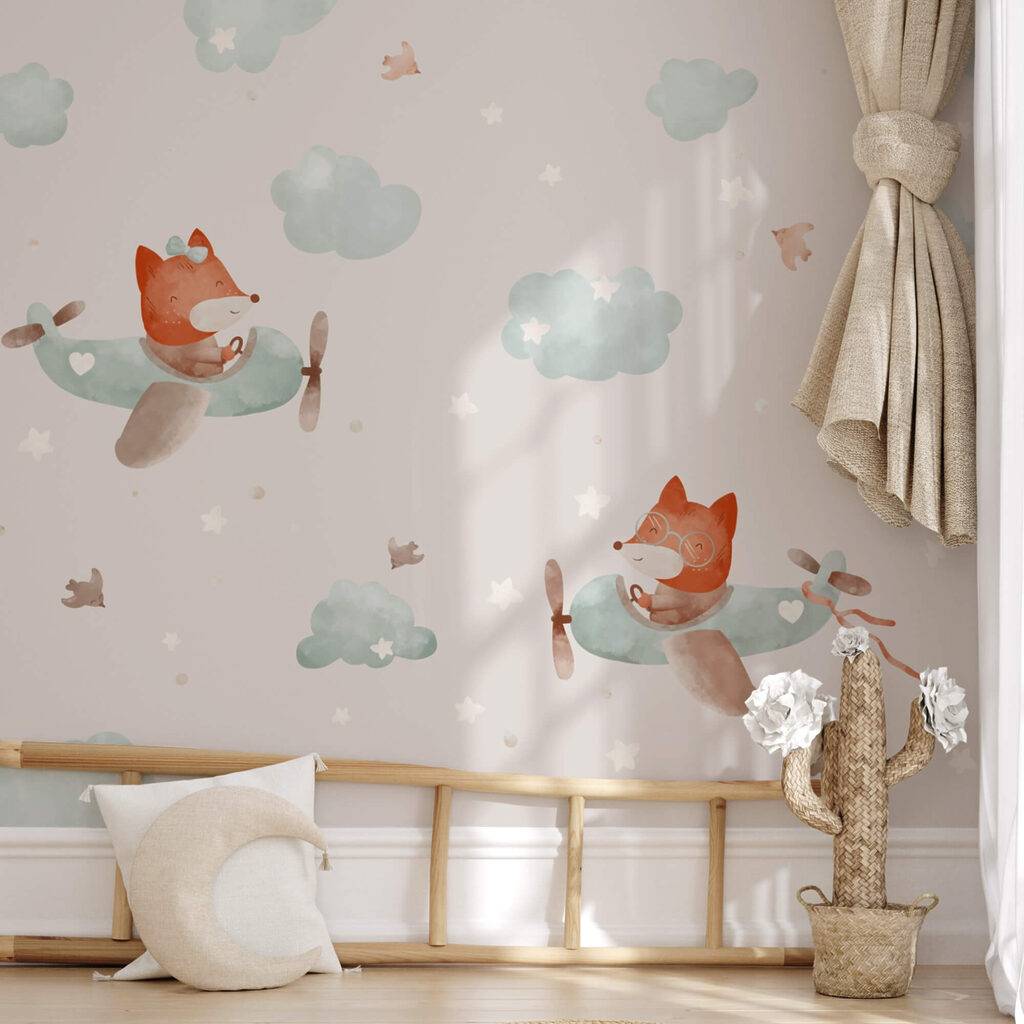 Μοτίβο αλεπούδων που πετούν σε αεροπλάνα