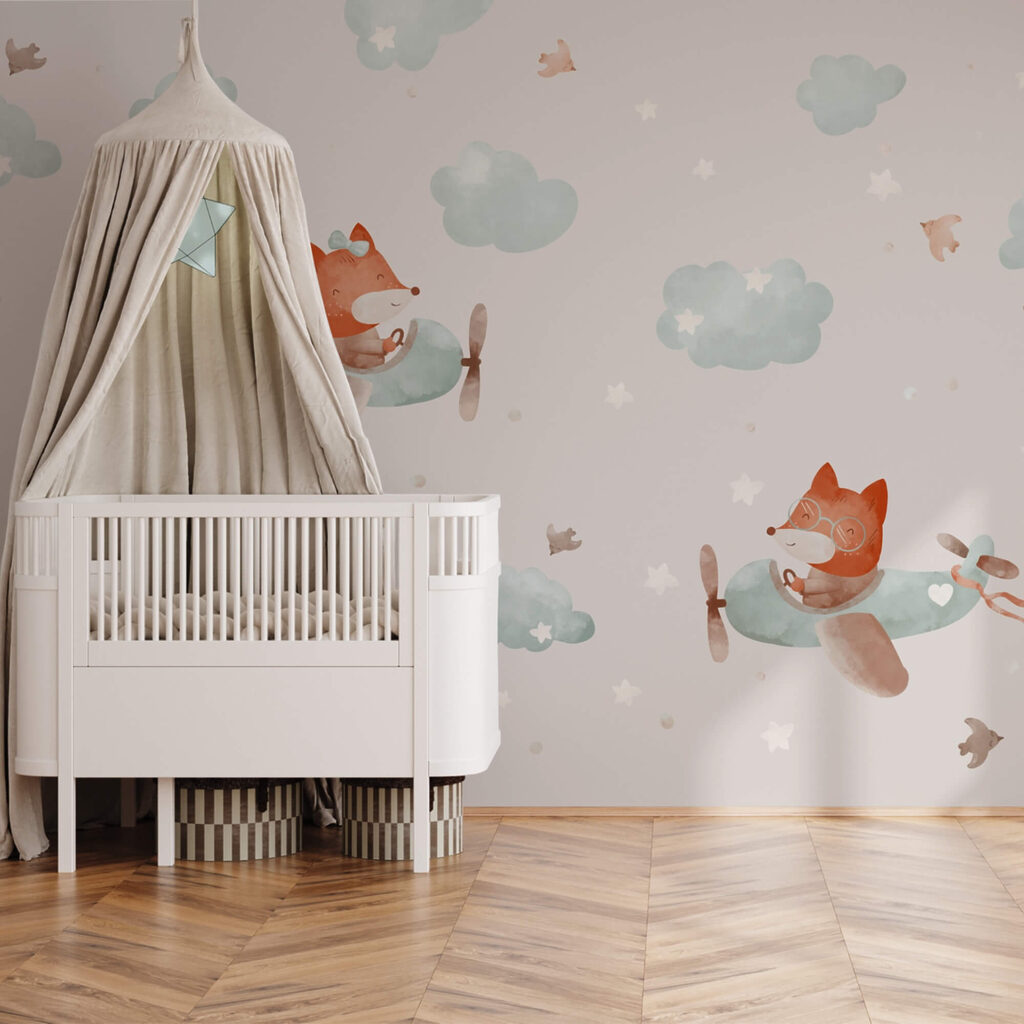 Μοτίβο αλεπούδων που πετούν σε αεροπλάνα