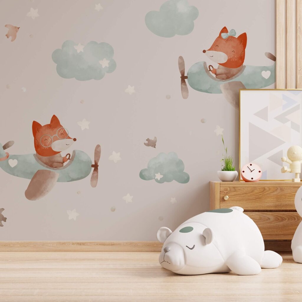 Μοτίβο αλεπούδων που πετούν σε αεροπλάνα