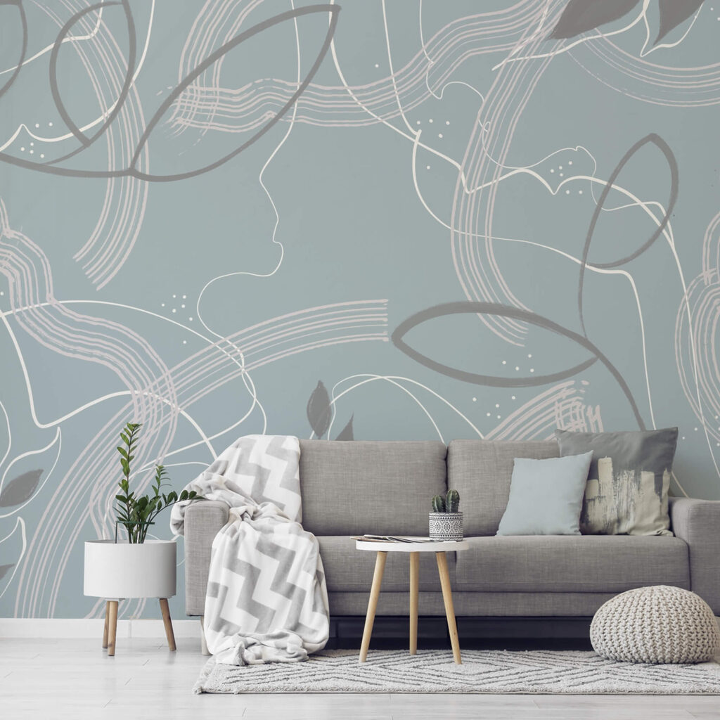 Μπλε και λευκό φόντο με φύλλα και γραμμές