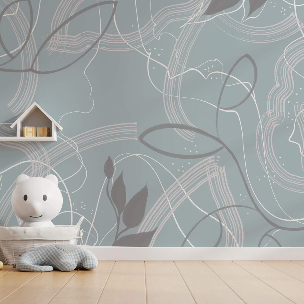 Μπλε και λευκό φόντο με φύλλα και γραμμές