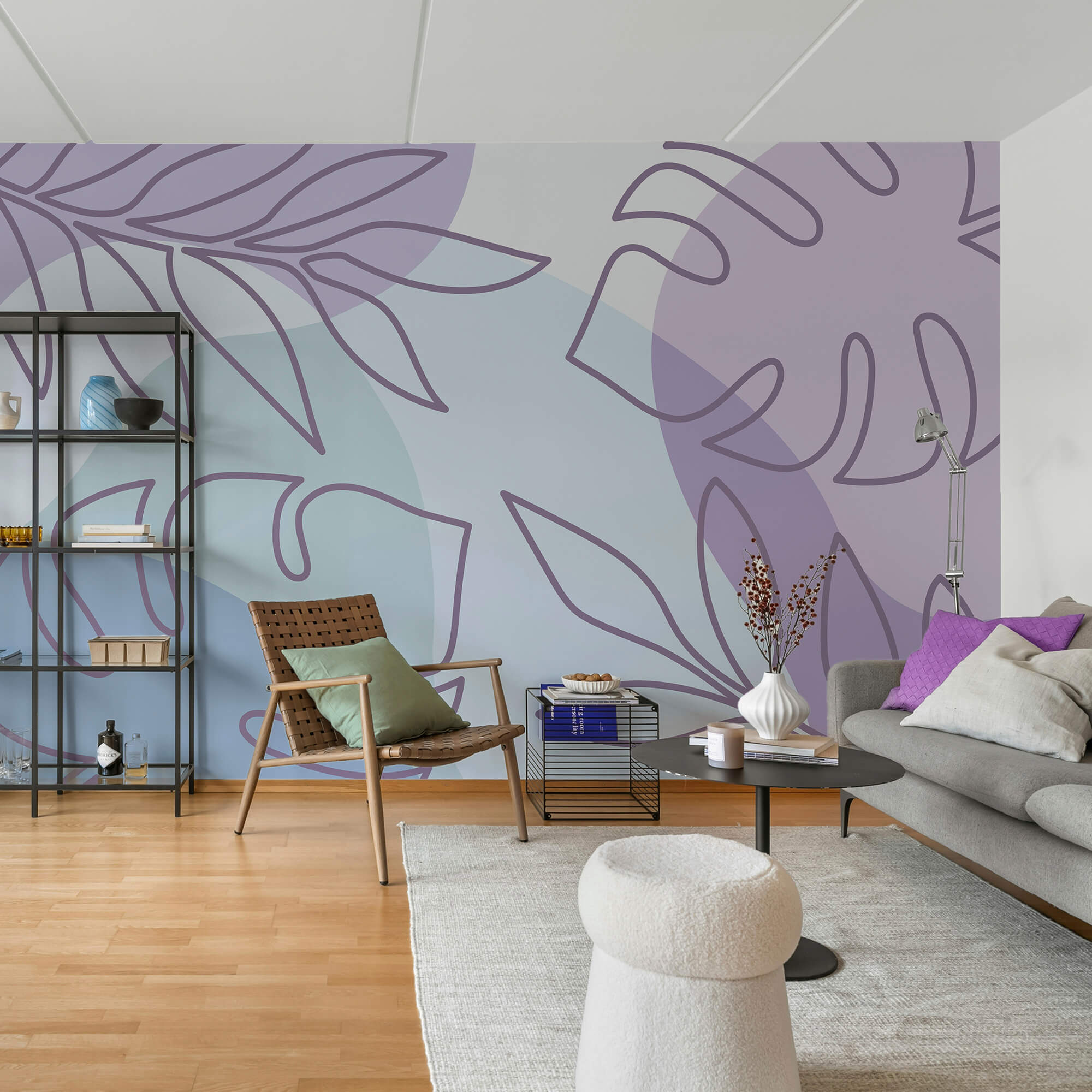 Μωβ και λευκό μοτίβο με φύλλα