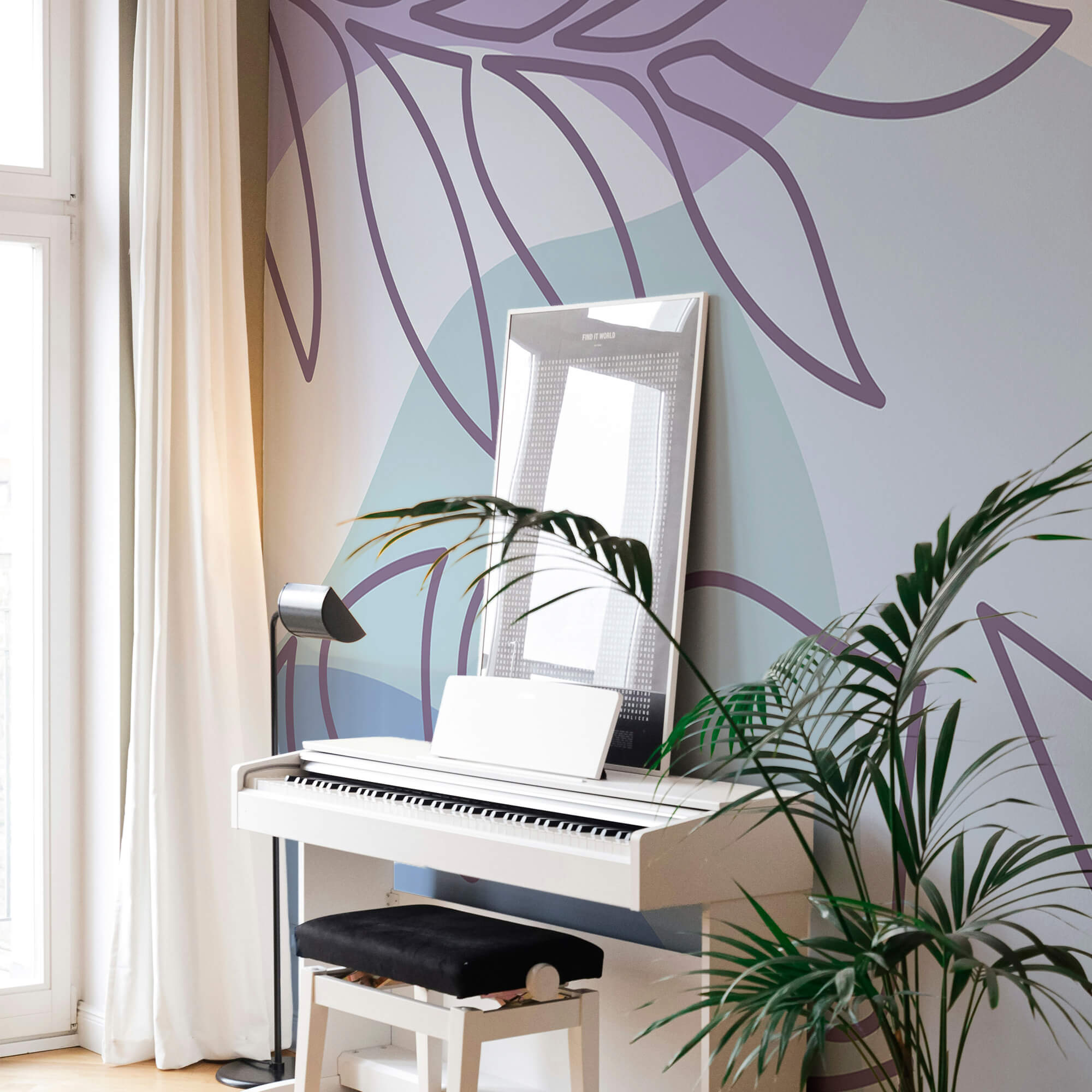 Μωβ και λευκό μοτίβο με φύλλα