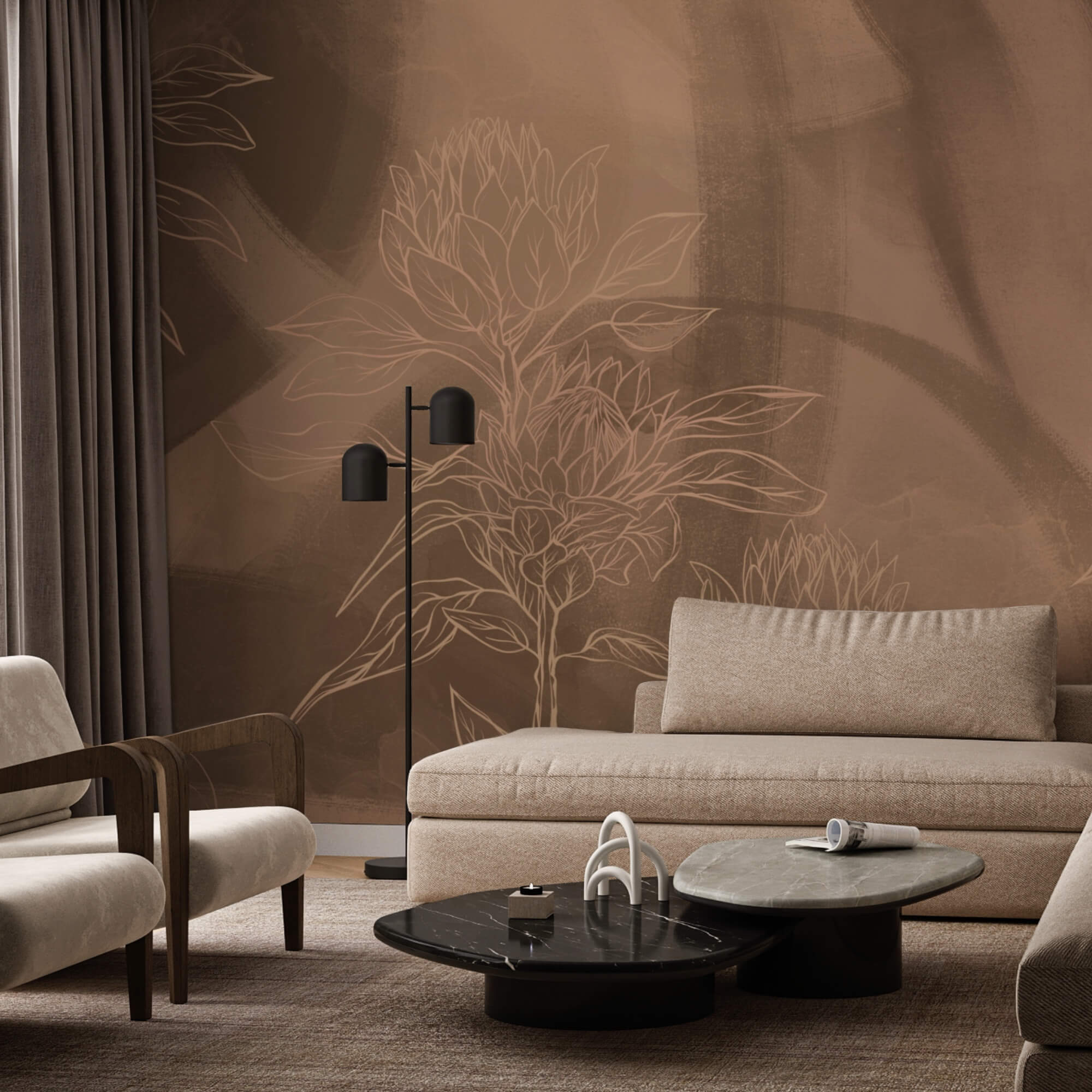 Floral περιγράμματα σε ζεστό φόντο