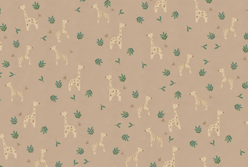Pattern of giraffes and leaves