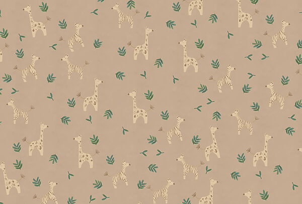 Pattern of giraffes and leaves