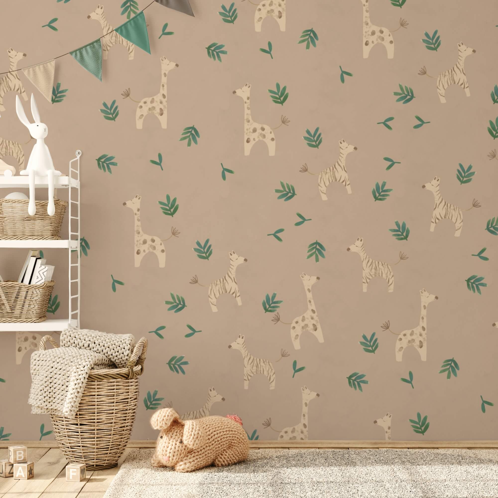 Μοτίβο καμηλοπαρδάλεις και φύλλα