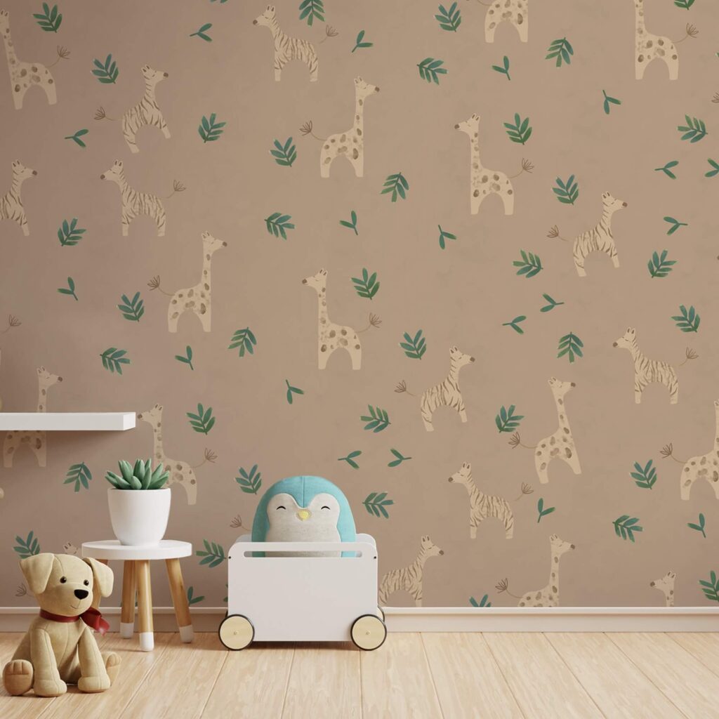 Μοτίβο καμηλοπαρδάλεις και φύλλα