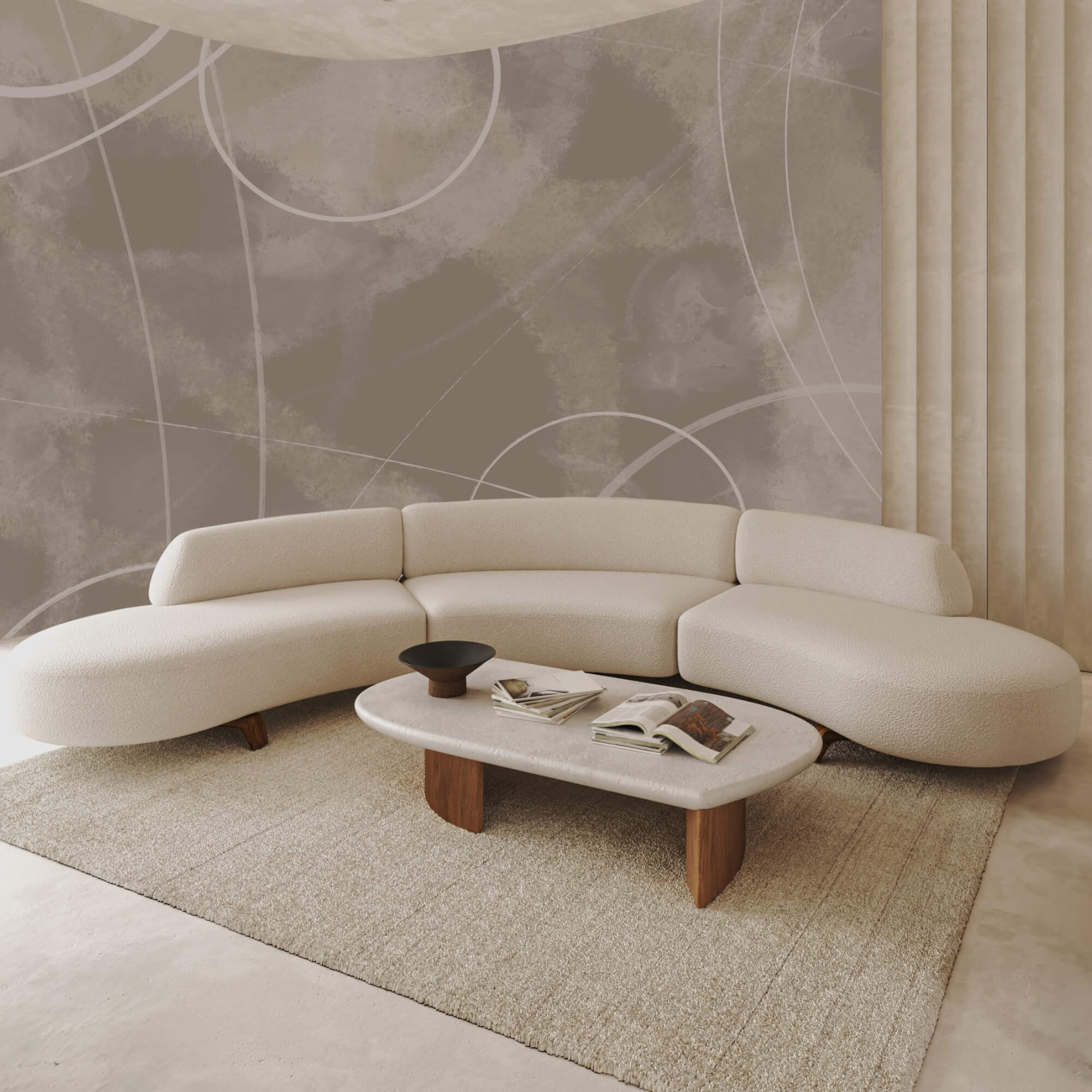 Καφέ φόντο με λευκές γραμμές και κύκλους