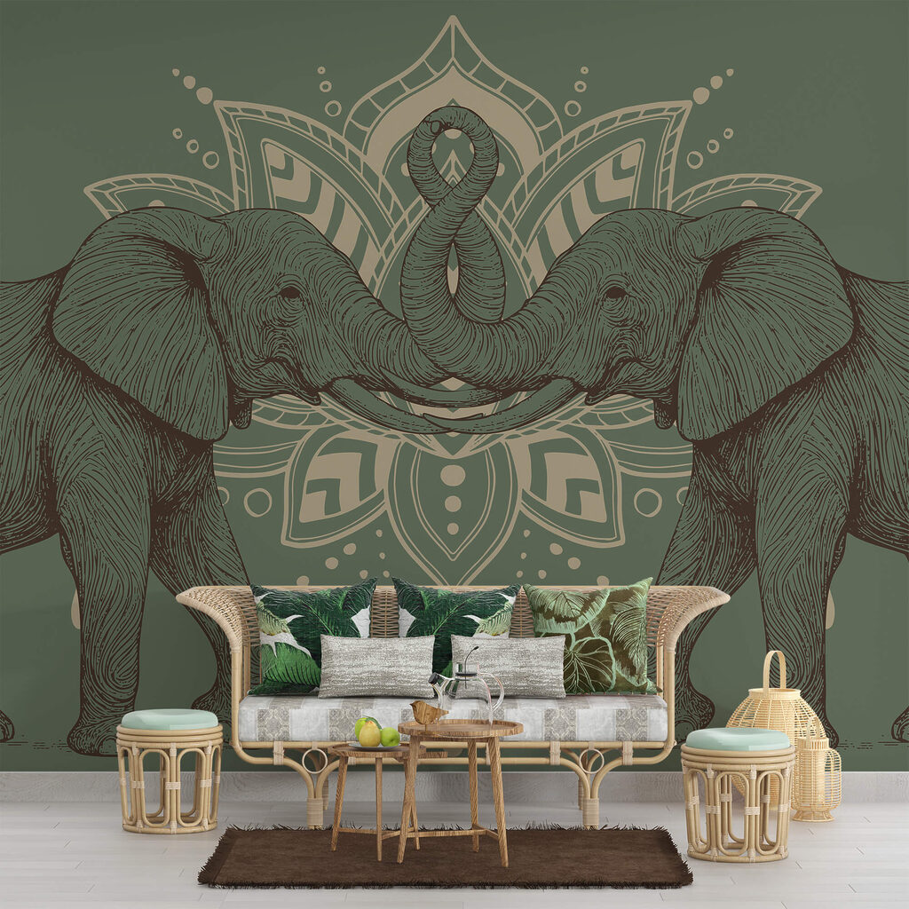 Δύο ελέφαντες με τους κορμούς τους να αγγίζουν ο ένας τον άλλον