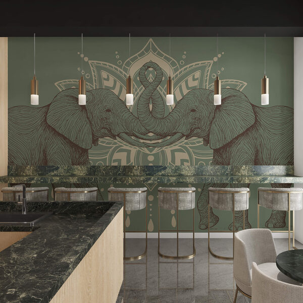 Δύο ελέφαντες με τους κορμούς τους να αγγίζουν ο ένας τον άλλον