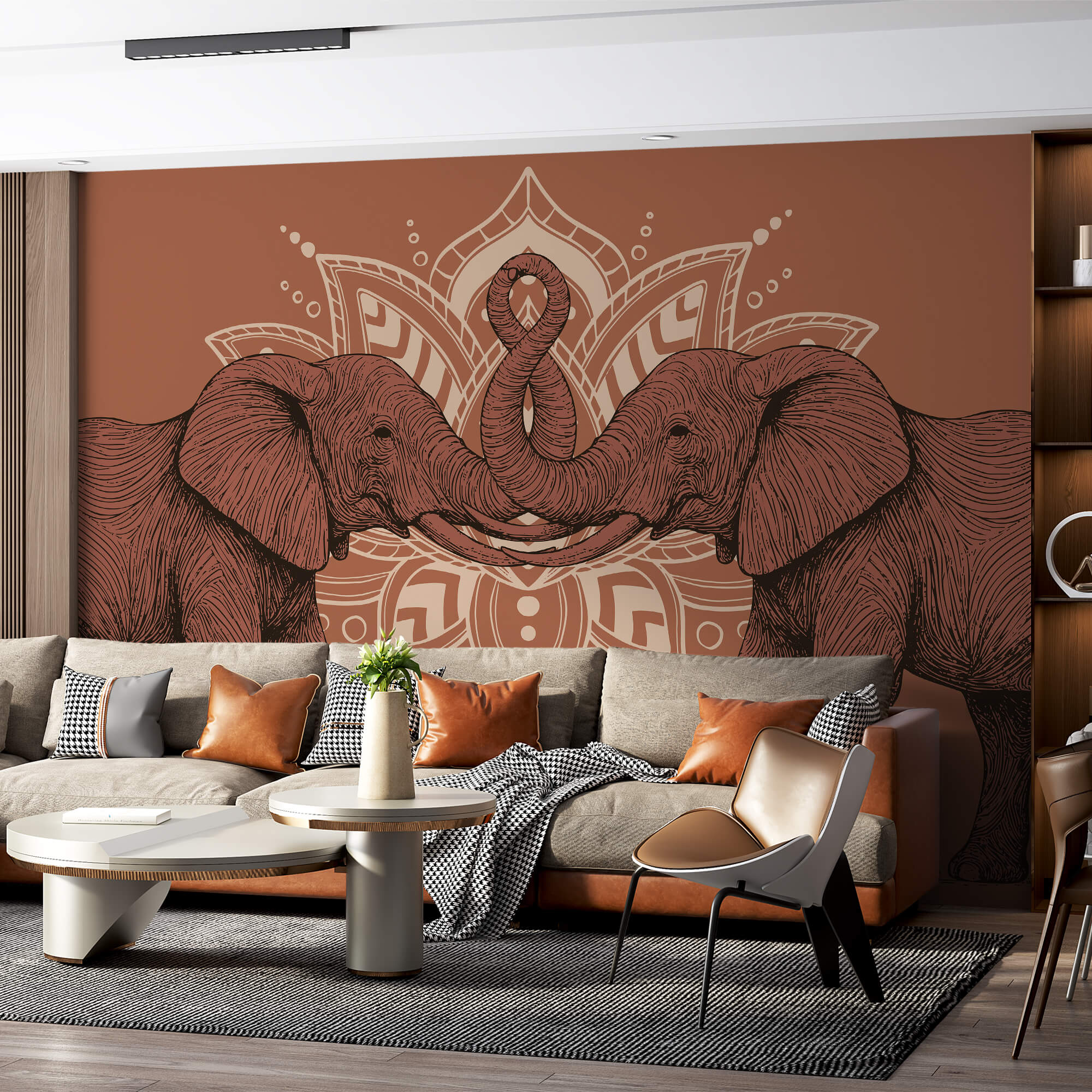 Δύο ελέφαντες με τους κορμούς τους να αγγίζουν ο ένας τον άλλον