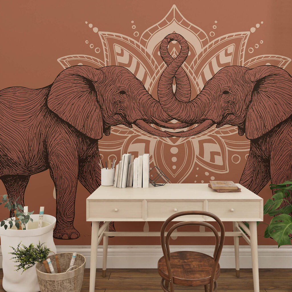 Δύο ελέφαντες με τους κορμούς τους να αγγίζουν ο ένας τον άλλον