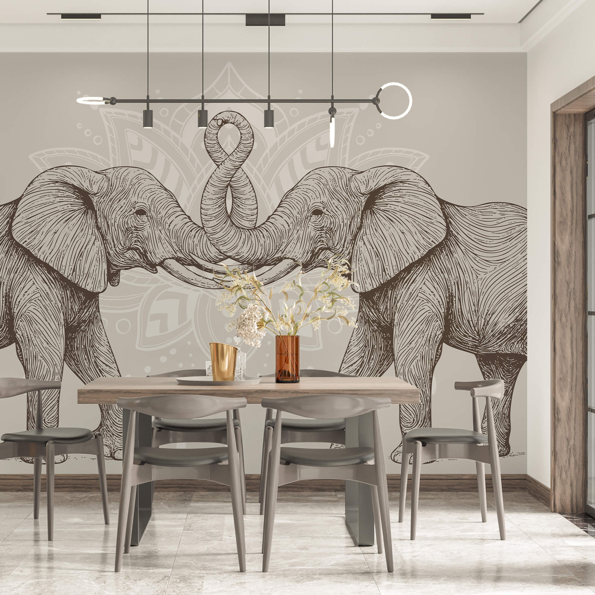 Δύο ελέφαντες με τους κορμούς τους κουλουριασμένους Δύο ελέφαντες με τους κορμούς τους κουλουριασμένους