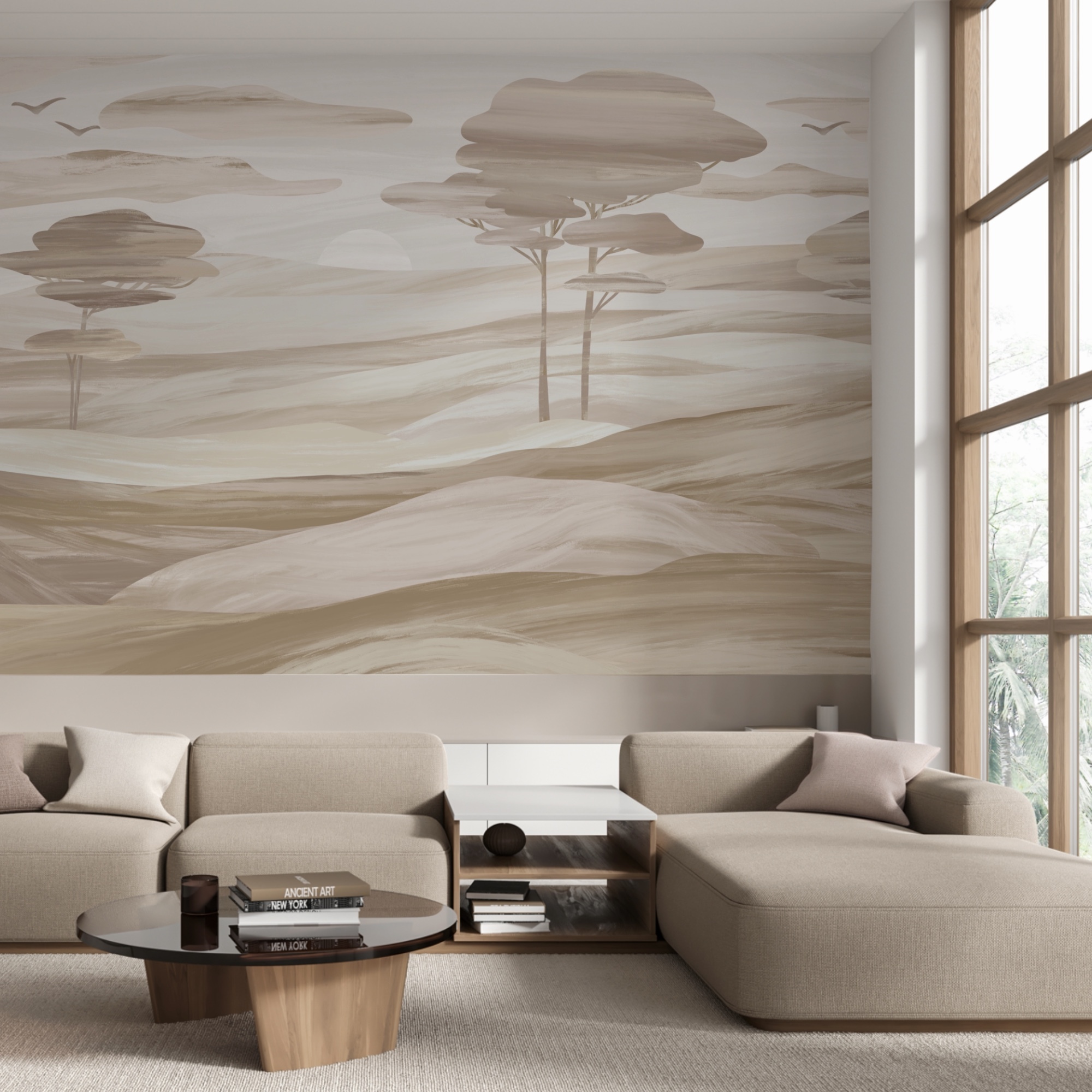 Τοπίο με δέντρα και λόφους