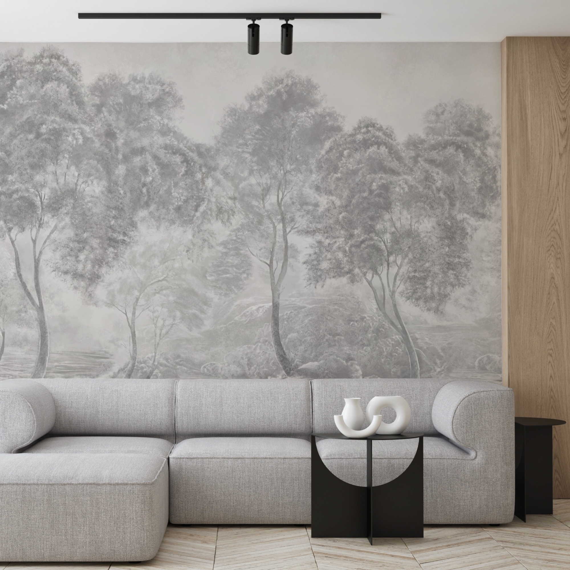 Ομάδα δέντρων σε ένα ομιχλώδες τοπίο