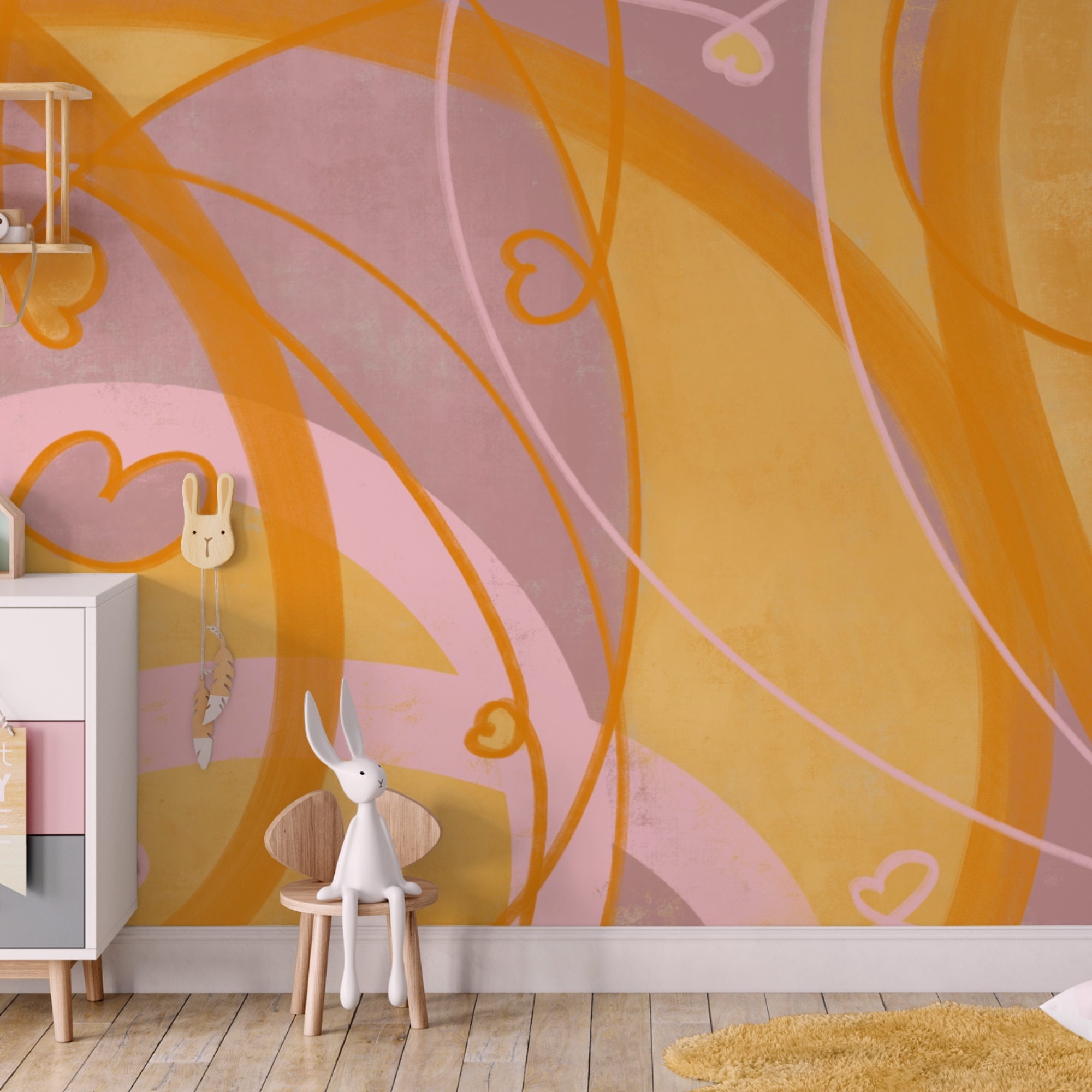 Κίτρινα και ροζ στροβιλίσματα και καρδιές