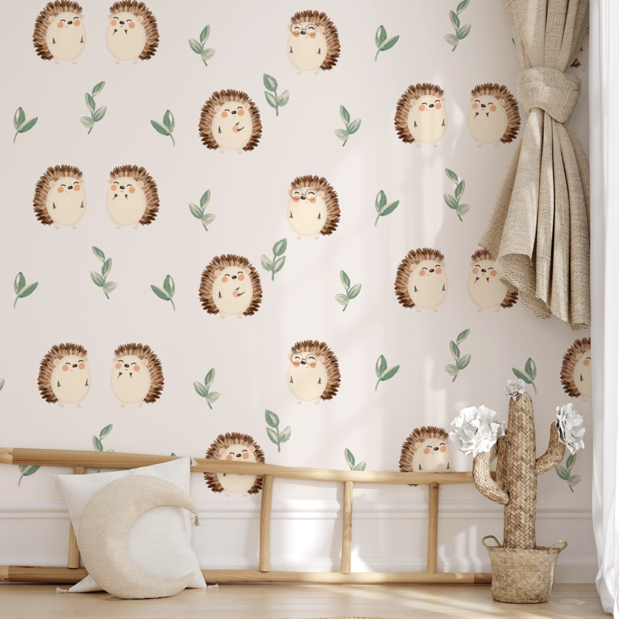 Μοτίβο από σκαντζόχοιρους και φύλλα