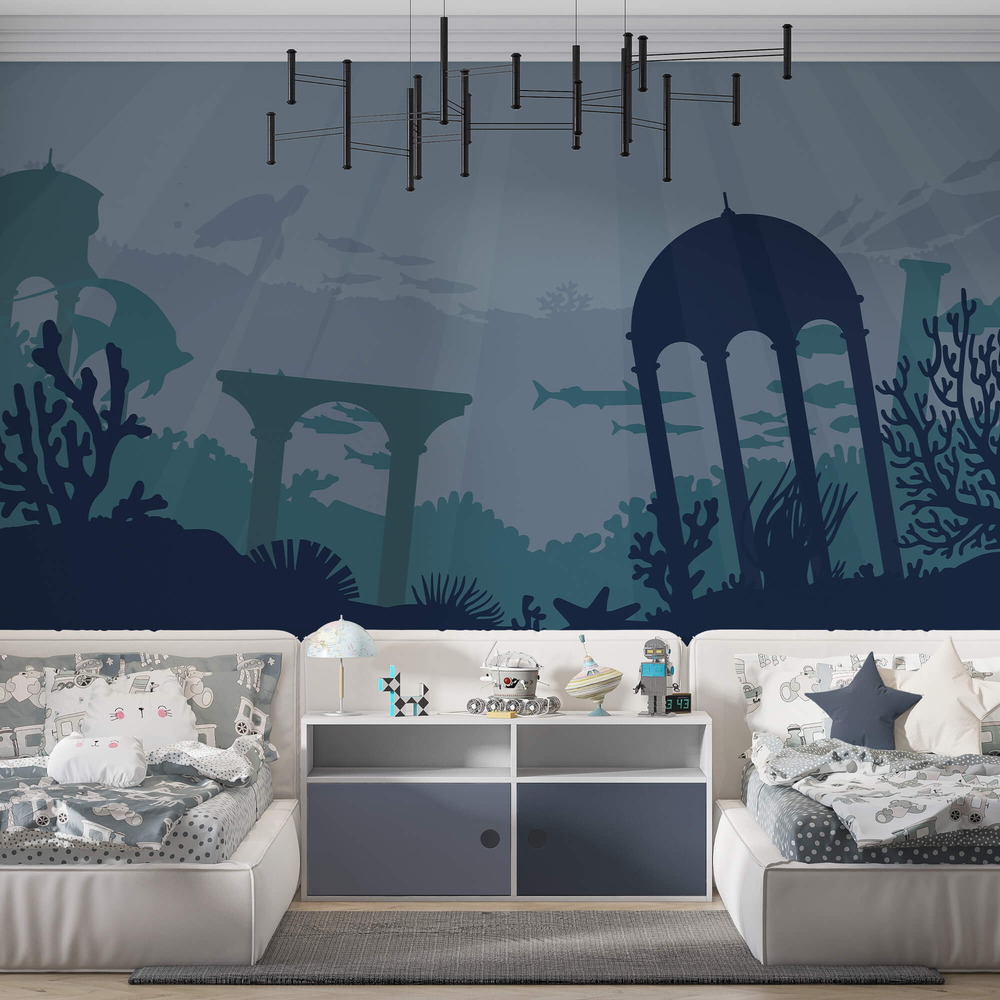 Σιλουέτα κτιρίου και θαλάσσια φυτά