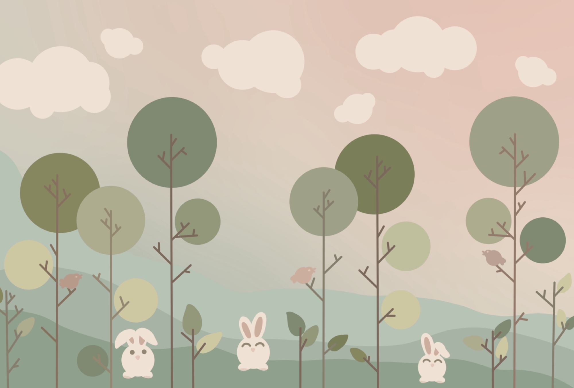 Group of bunnies and trees