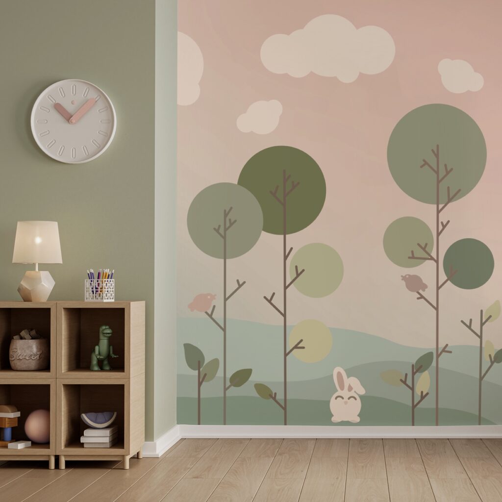 Ομάδα λαγουδάκια και δέντρα