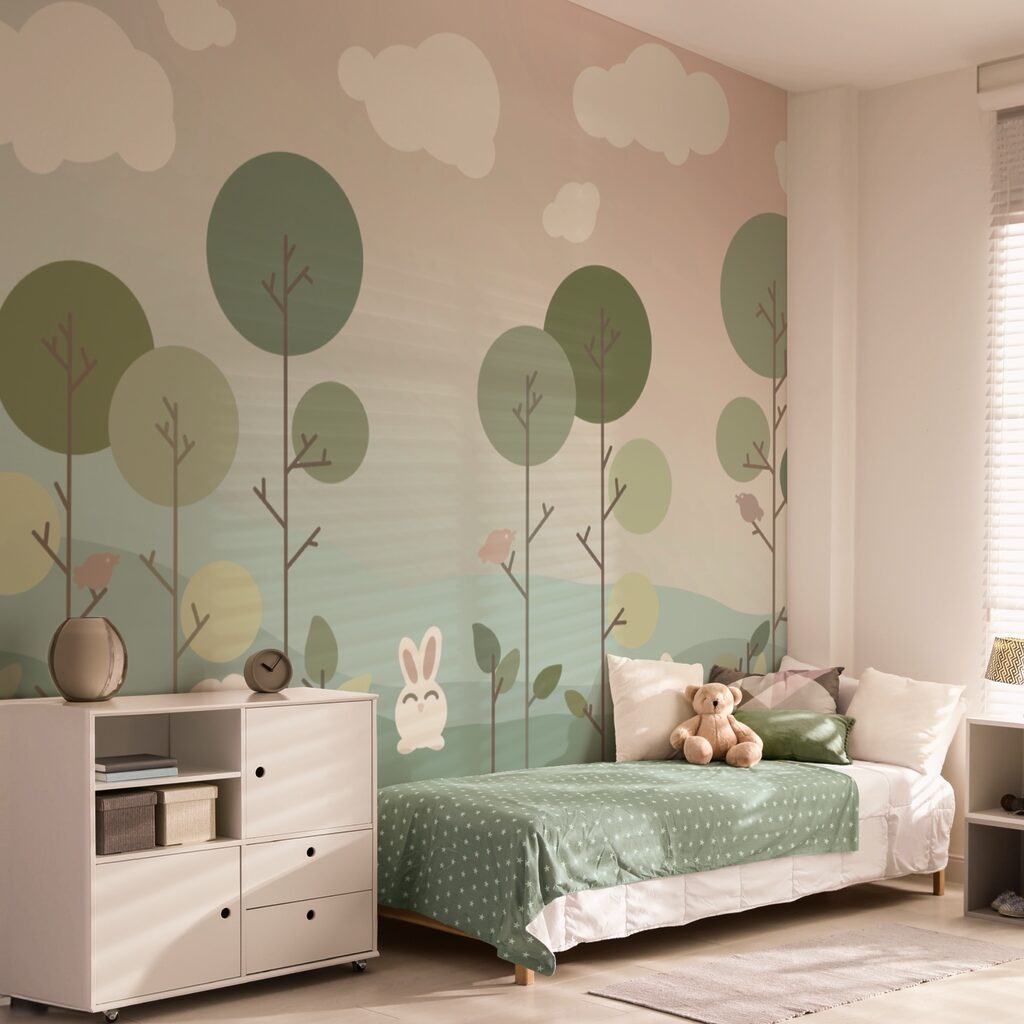 Ομάδα λαγουδάκια και δέντρα