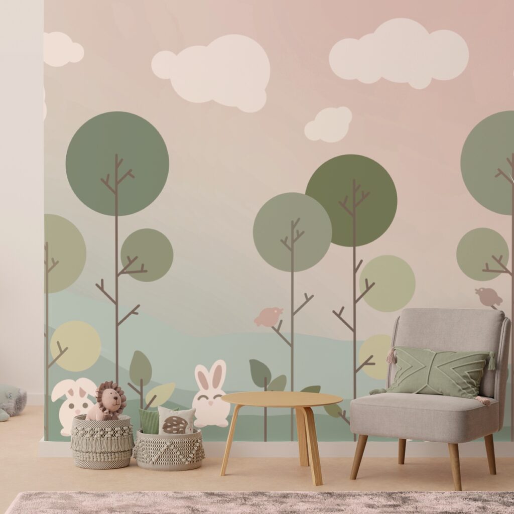 Ομάδα λαγουδάκια και δέντρα