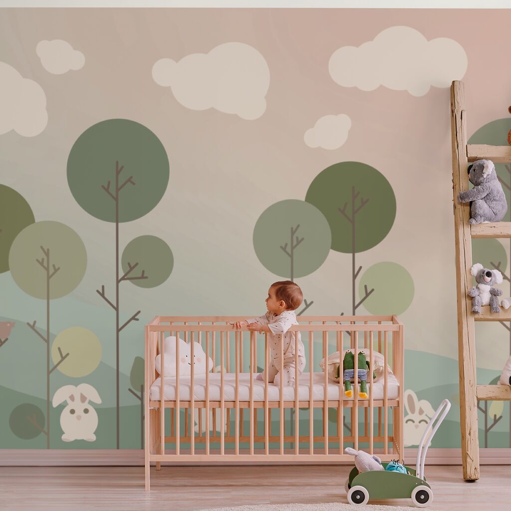 Ομάδα λαγουδάκια και δέντρα